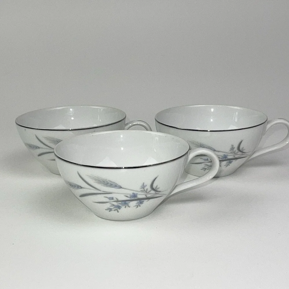 Castle Court Fine China Cups Wheat Harvest Japan‎ Blue Gray Silver